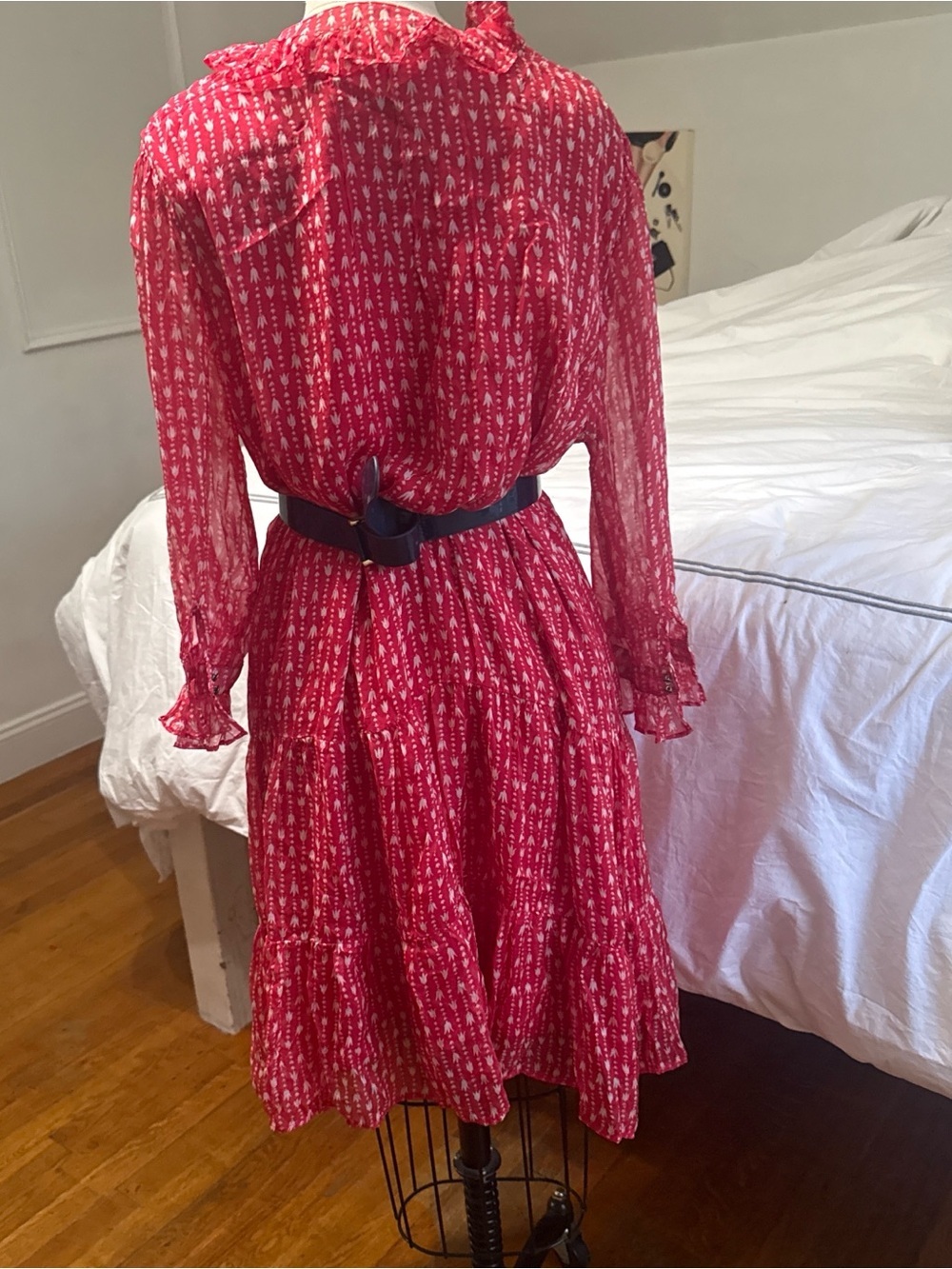 Red Printed Long-Sleeve Ruffle Dress - Picture 3 of 9